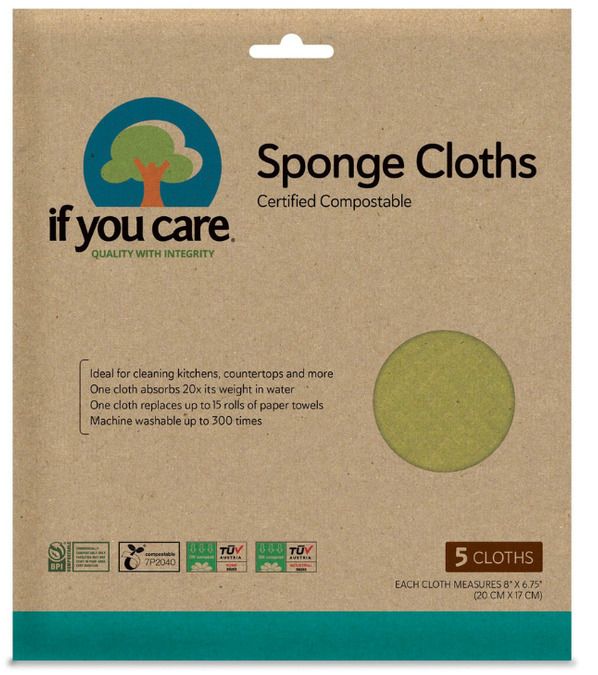 Lavete biodegradabile If You Care, 5 bucăți, celuloză și bumbac, ambalaj carton 100% compostabil.