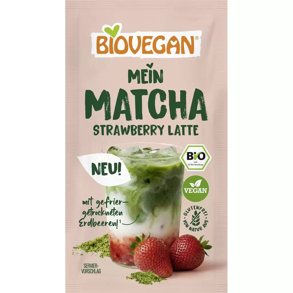 Mix pentru Matcha latte cu capsuni, nativ fără gluten bio , 9g, Biovegan