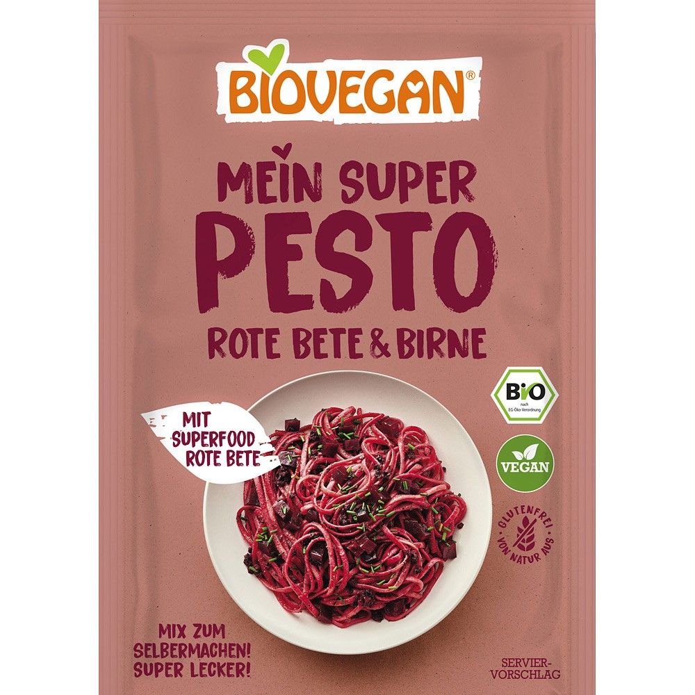 Mix pentru pesto bio cu sfeclă roșie și pere, fără gluten, vegan, Biovegan, plic 17,5g.