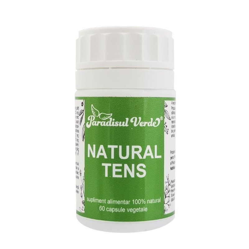 Supliment alimentar Natural Tens 60 capsule, Paradisul Verde, ambalaj alb cu etichetă verde.