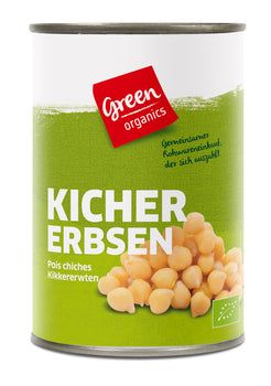 Conservă naut ecologic Green Organics 400g etichetă verde și albă.