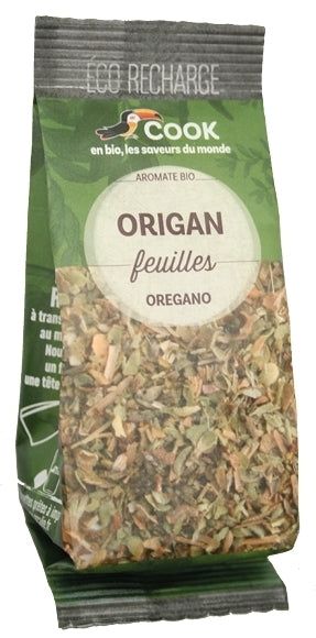 Oregano bio 13g refill Cook în ambalaj verde ecologic, fără gluten, pentru reumplere flacoane.