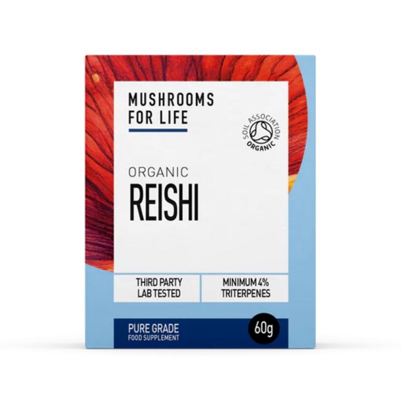 Cutie Organic Reishi Pure Grade Extract, 60g, fundal albastru și roșu, MushroomsForLife.