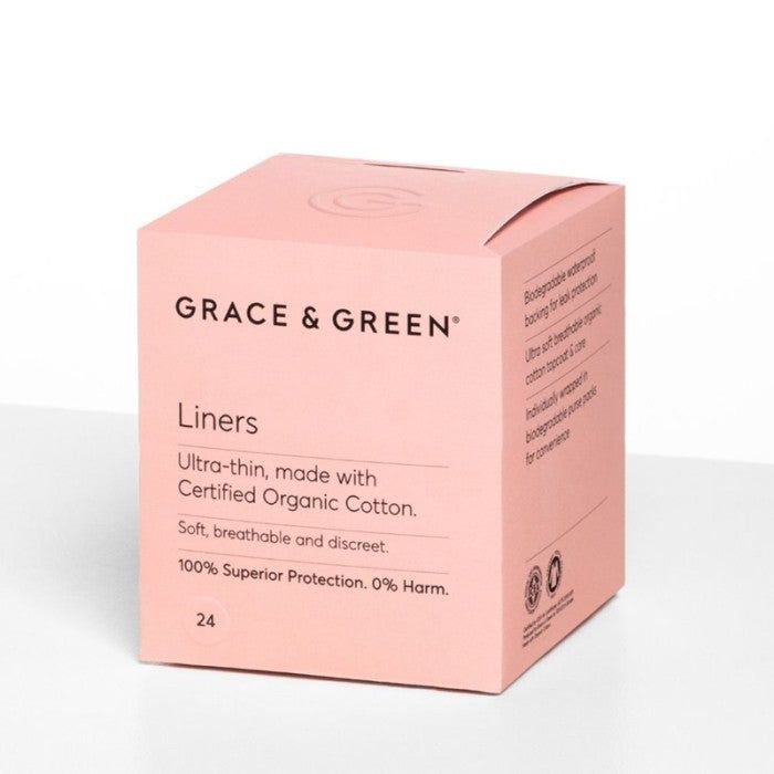 Panty liners din bumbac organic ultra subțiri, cutie roz, Grace and Green, 24 bucăți.