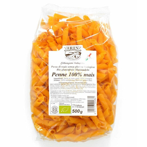 Paste bio penne din porumb 100% fără gluten, ambalaj 500g, Iris.