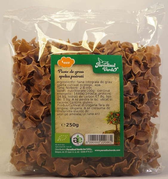 Paste Grau Spelta Integral, ondulate, ecologice, 250g, pachet transparent, Paradisul Verde