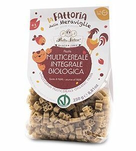Paste integrale multicereale fără gluten pentru copii, eco, 250g, forme animalute, Pasta Natura, ambalaj colorat.
