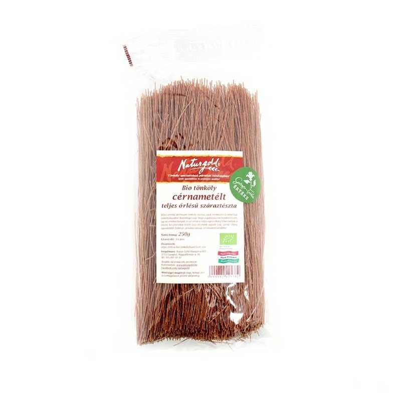 Paste spelta ecologice Naturgold, taitei subtiri, 250g, ambalaj transparent.