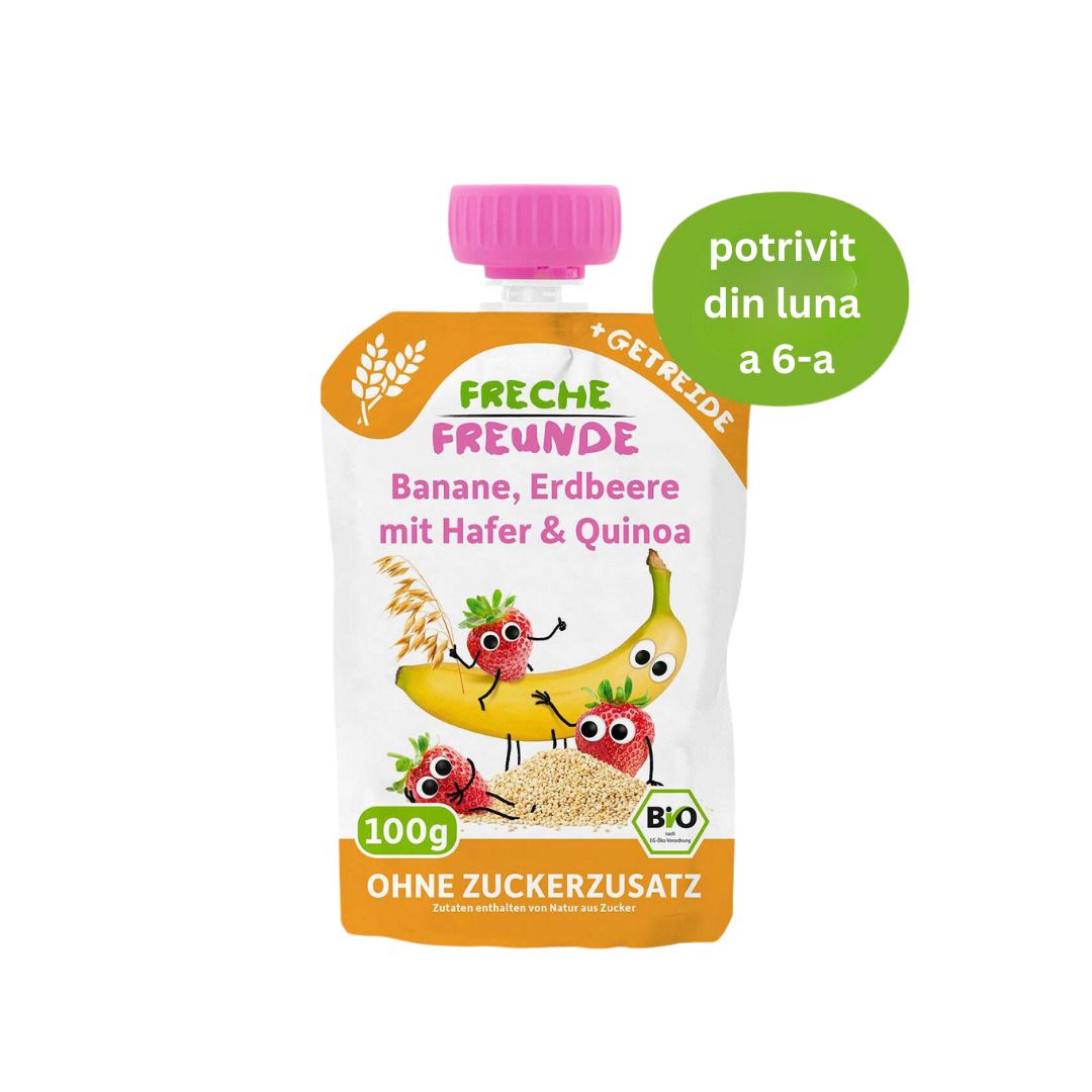 Porridge bio ovăz, banane, căpșuni, quinoa, 100g, Erdbar, fără zahăr, vegan