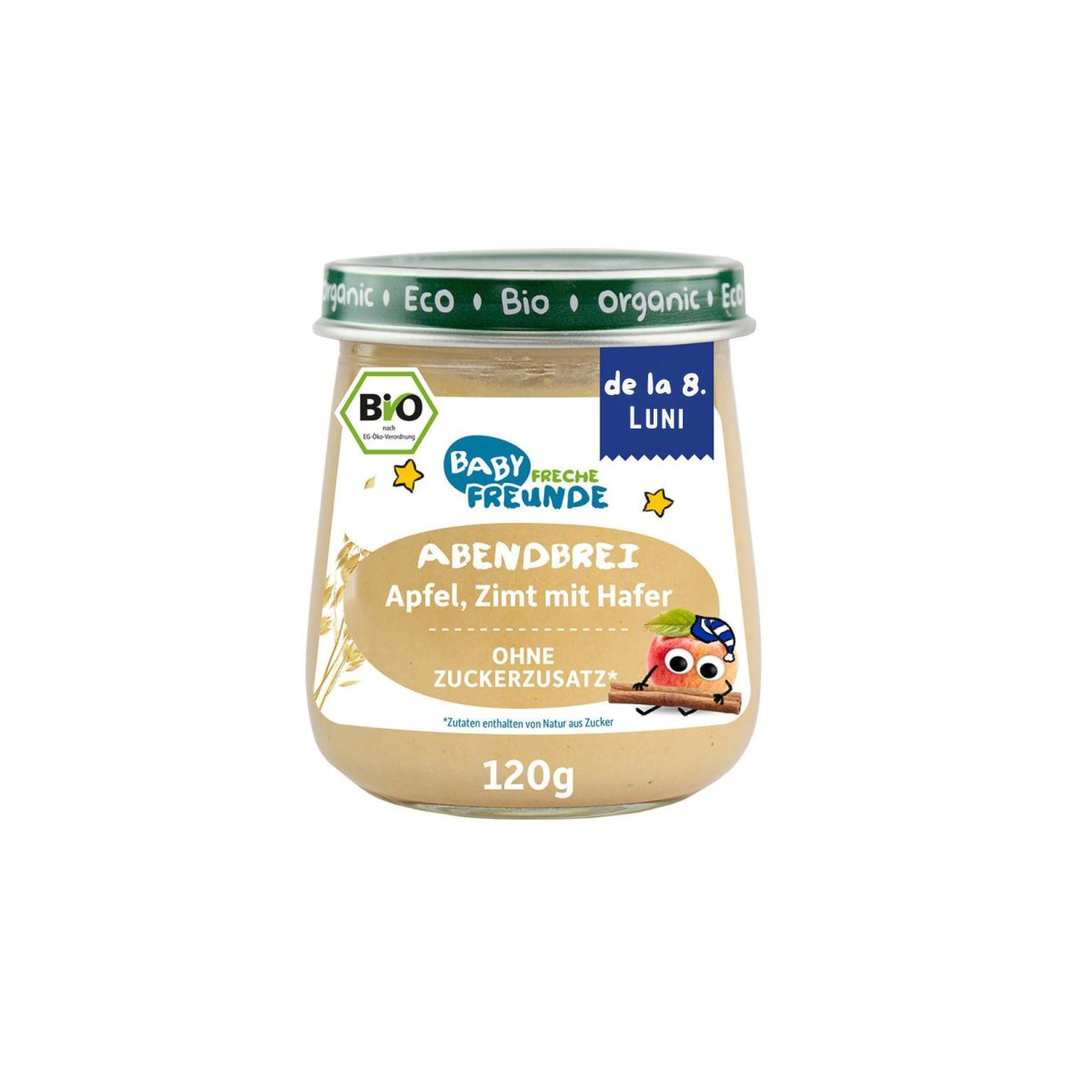 Porridge bio de ovăz cu măr și scorțișoară, 120g, Erdbar, pentru bebeluși de la 8 luni.