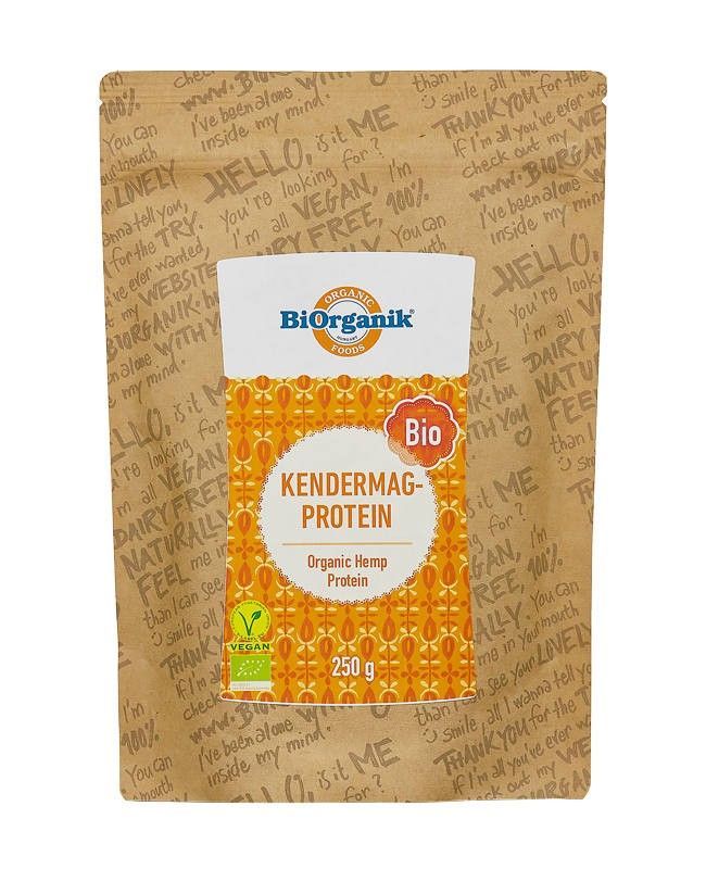 Pudra Proteica De Canepa Eco 250g Biorganik, ambalaj maro cu etichetă portocalie.