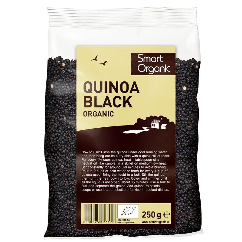 Quinoa neagră organică Smart Organic 250g în ambalaj transparent.