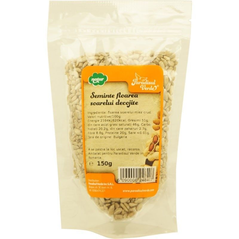 Semințe floarea-soarelui decojite, 150g, Paradisul Verde, pachet transparent.