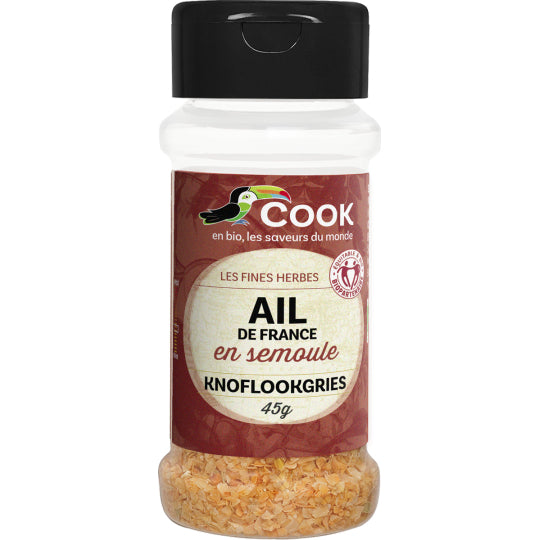 Usturoi bucăți bio 45g Cook în recipient reutilizabil cu capac negru.