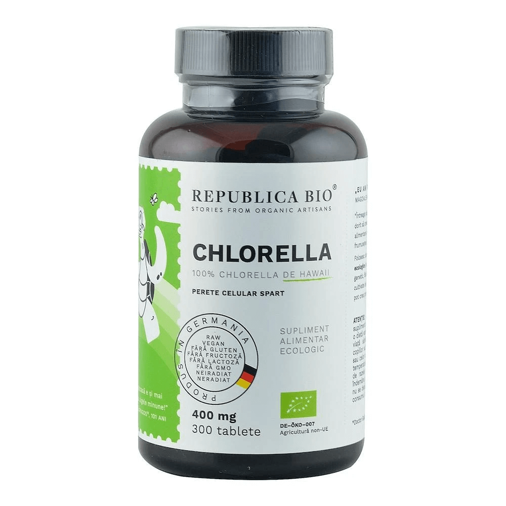 Chlorella de Hawaii, bio (400 mg), 300 tablete (120 g), Republica Bio