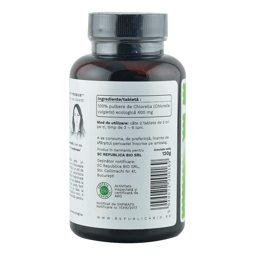 Chlorella de Hawaii, bio (400 mg), 300 tablete (120 g), Republica Bio