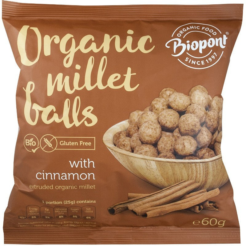 Bilute din mei expandat fara gluten cu scortisoara Bio Biopont 60g, punga maro.