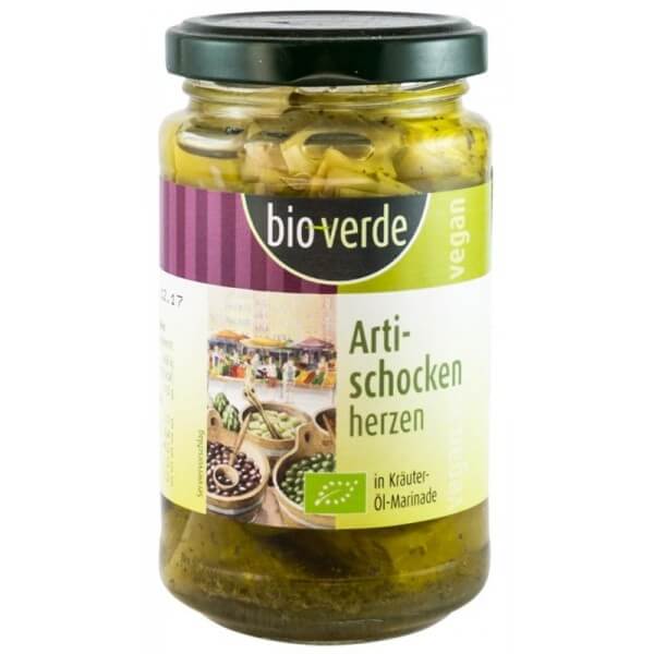 Inimi de anghinare bio marinate în ulei cu verdețuri, Bio Verde, 200g, borcan sticlă.