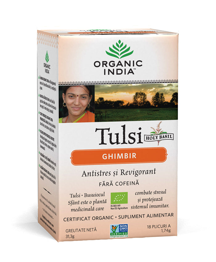 Ceai tulsi (busuioc sfant) ghimbir - antistres natural si revigorant, plicuri
