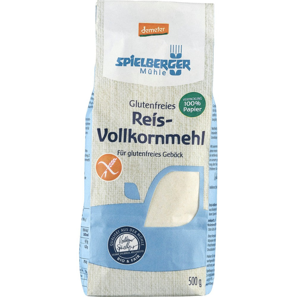 Făină integrală de orez bio fără gluten Demeter, pachet albastru 500g Spielberger.