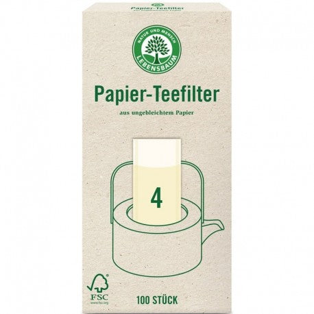 Filtre ceai nealbite mărimea 4, ambalaj hârtie crem cu logo verde Lebensbaum.