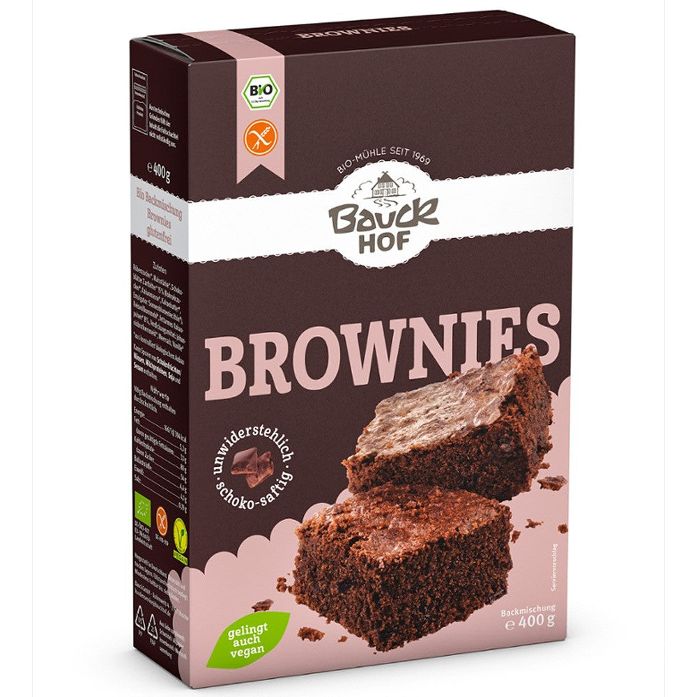 Mix pentru negrese fără gluten BauckHof 400g, ambalaj maro cu imagine delicioasă a negreselor.