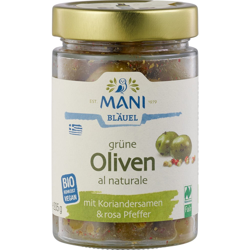 Masline verzi crude coriandru si piper rosu 205g - Verlin