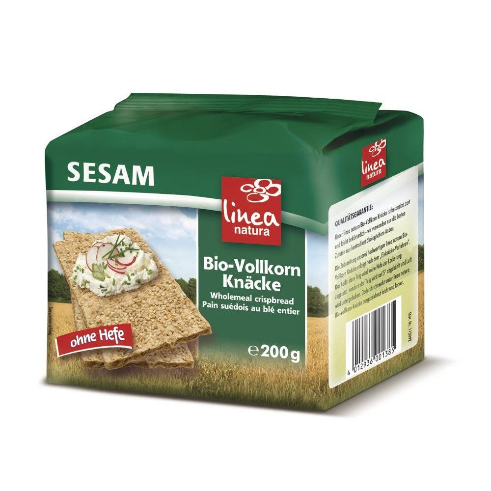 Pâine crocantă din secară integrală cu susan, ambalaj verde 200g Linea Natura.