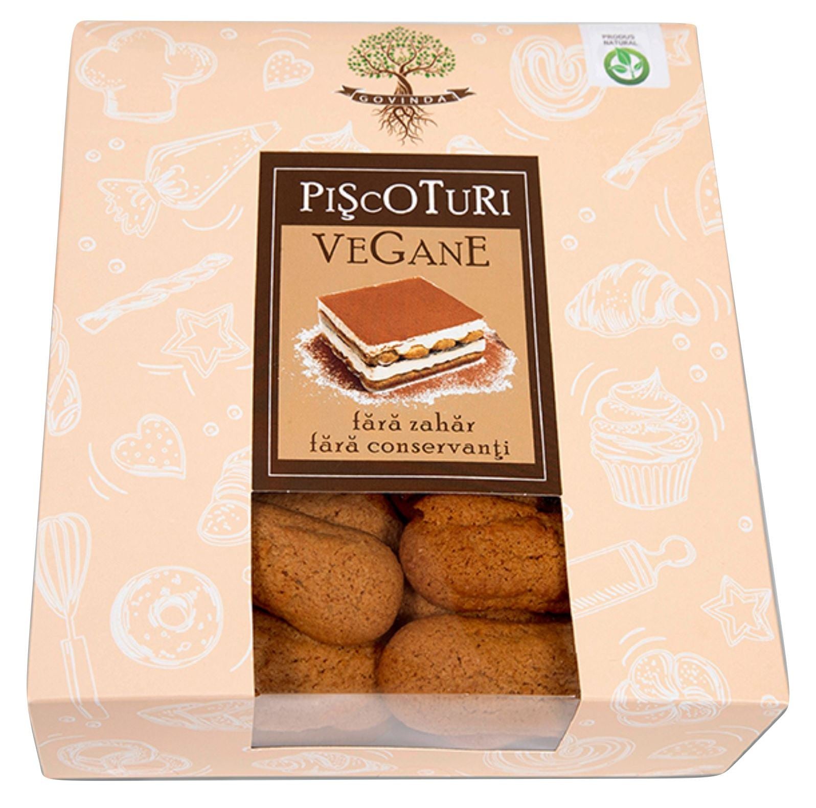 Pișcoturi vegane fără zahăr, în ambalaj crem, 850g, ingrediente naturale.