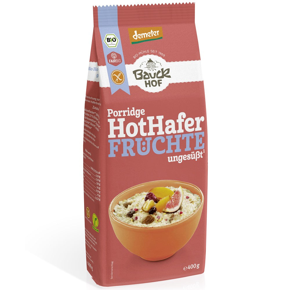 Terci bio fără gluten Bauck Hof cu ovăz și fructe, ambalaj roșu, 400g.