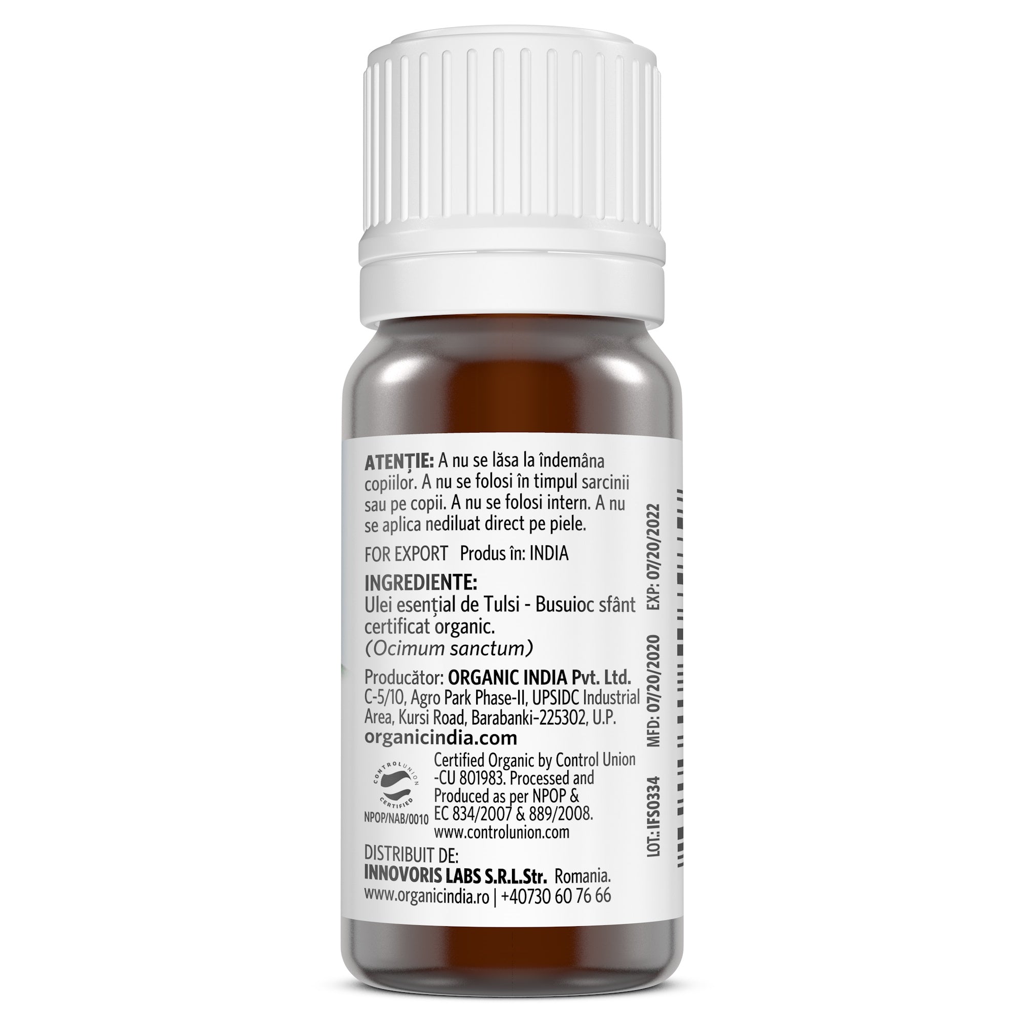 Ulei esential de tulsi – busuioc sfant, 100% pur certificat organic, 10 ml, organic india