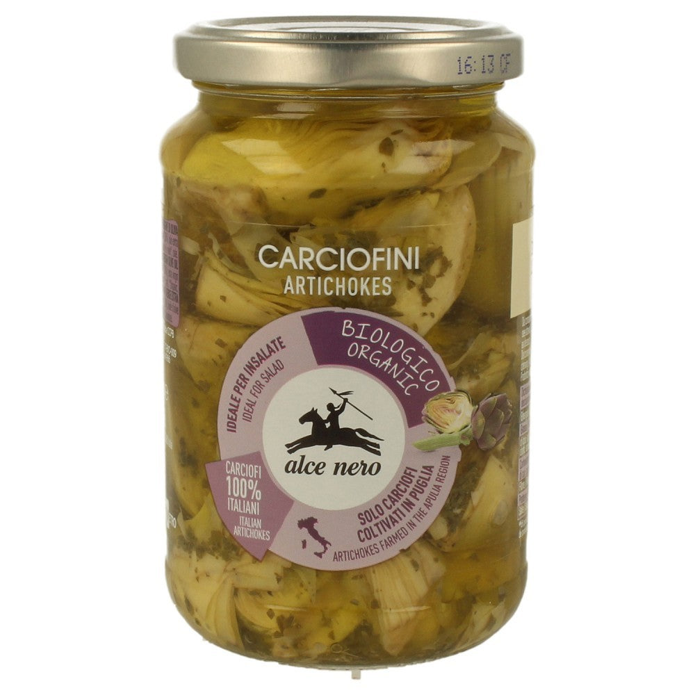 Anghinare bio Alce Nero în ulei de măsline și floarea soarelui, borcan 280g.