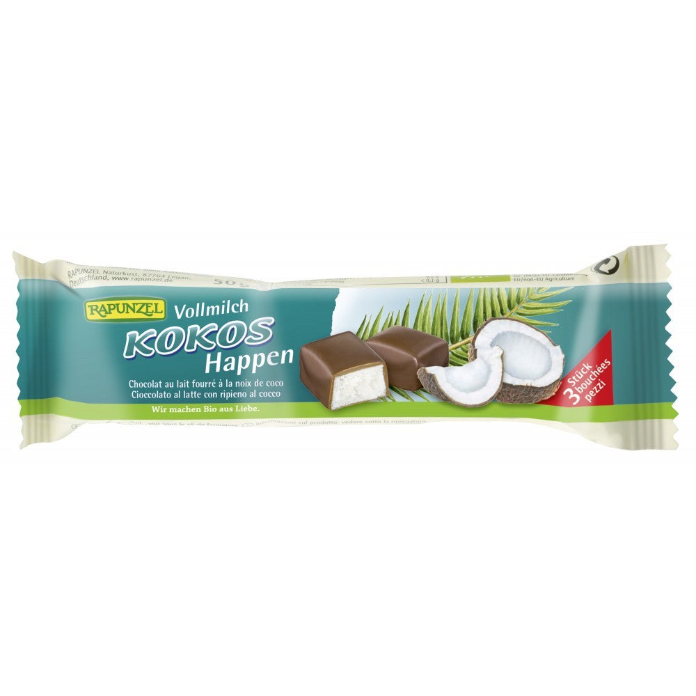 Baton de cocos cu glazura din lapte integral 50g Rapunzel