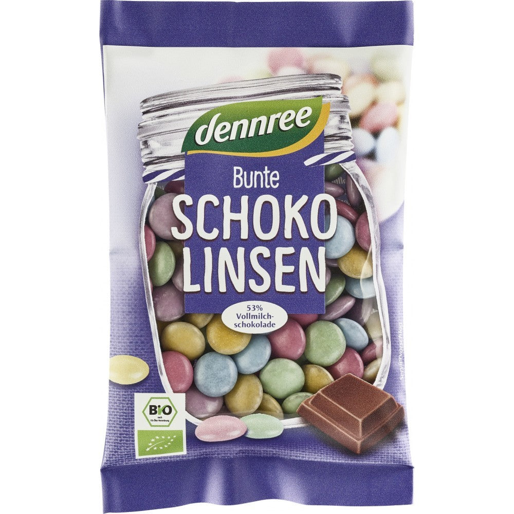 Bomboane colorate cu ciocolata de lapte eco 100g Dennree