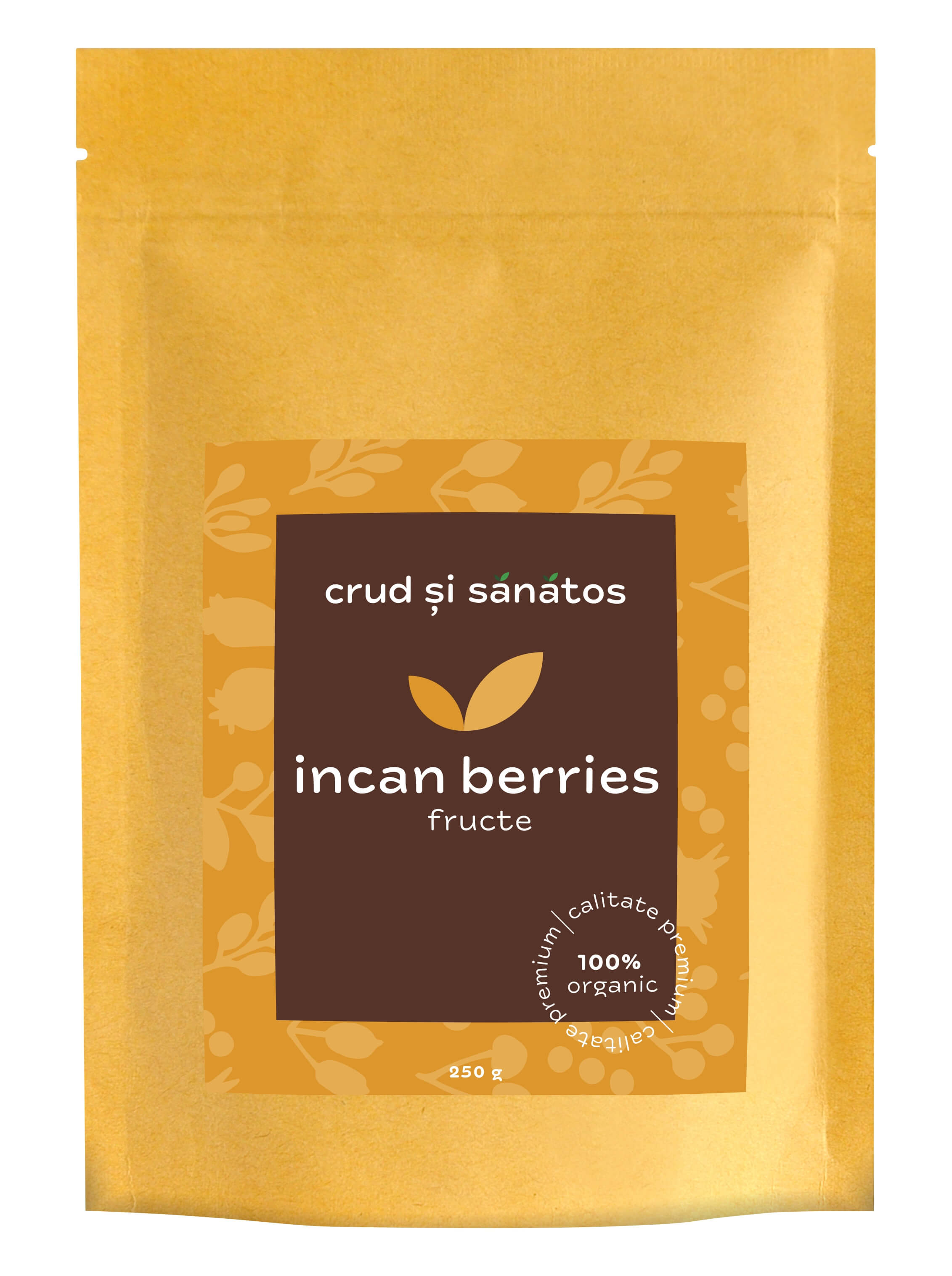 Fructe deshidratate Ecologice Catina Inca 250g, ambalaj maro și galben.