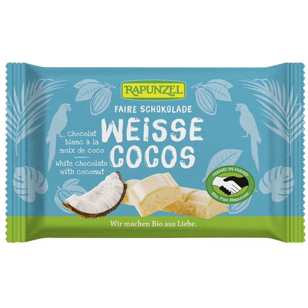 Ciocolata bio alba Cristallino cu bucatele de cocos HIH 100g Rapunzel