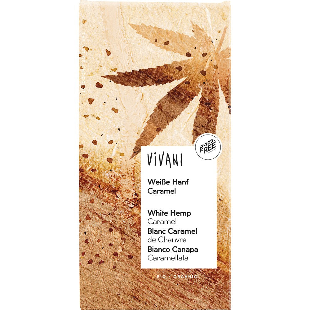 Ciocolata alba cu canepa si caramel 80g Vivani