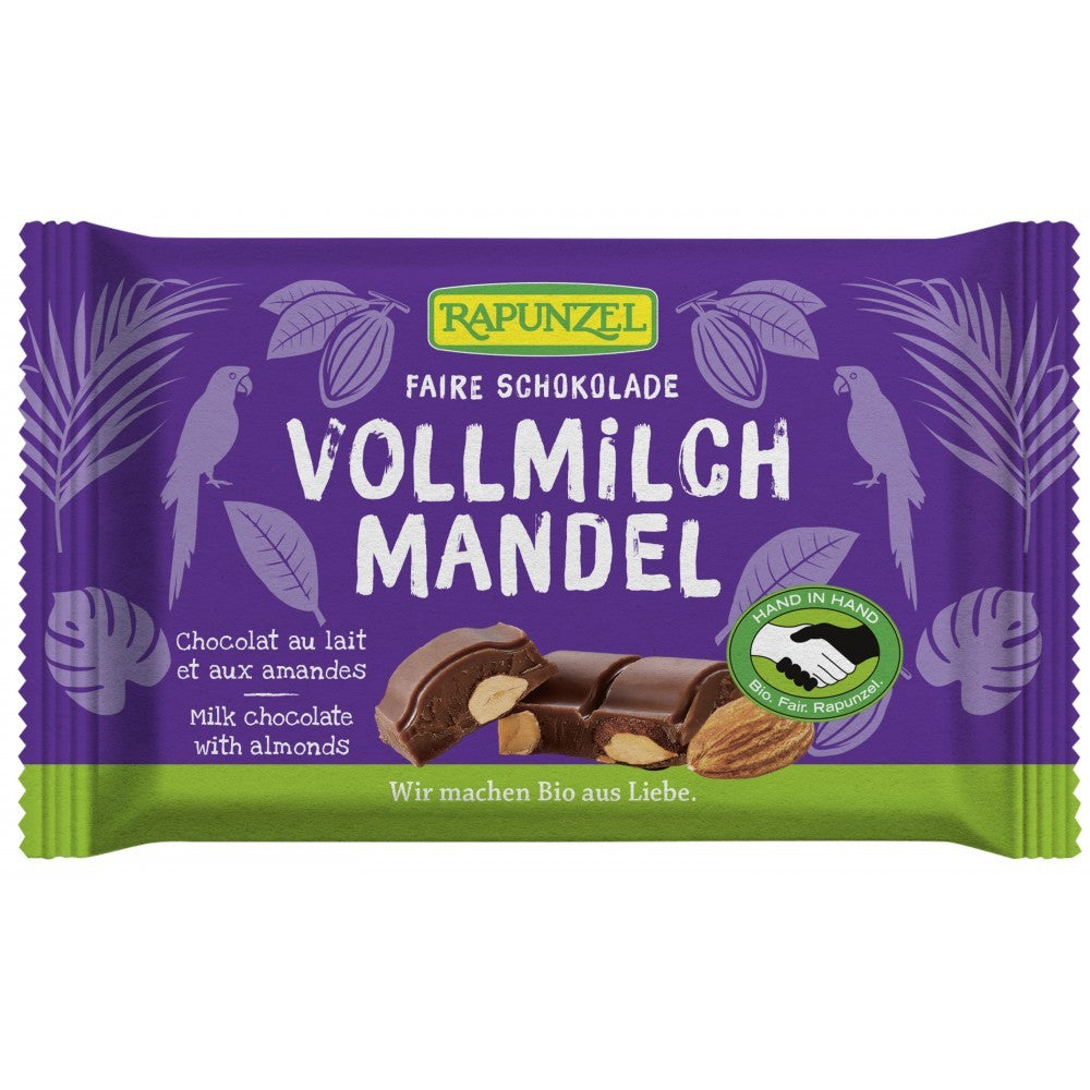 Ciocolata bio lapte integral Cristallino cu migdale intregi HIH 100g Rapunzel