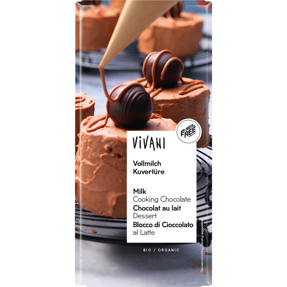 Ciocolata cuvertura bio cu lapte integral 200g Vivani