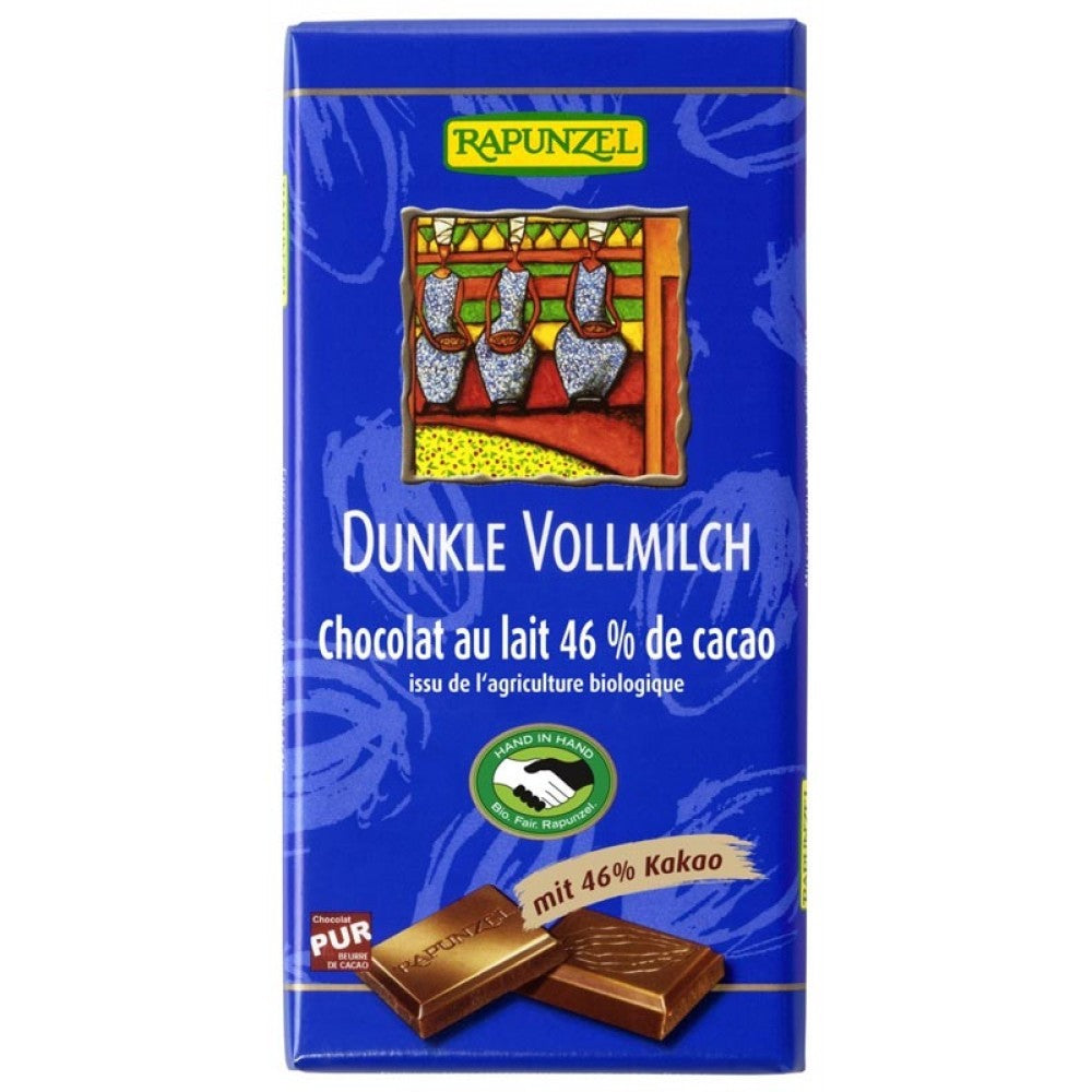Ciocolata bio neagra cu lapte integral 46% cacao HIH 100g Rapunzel
