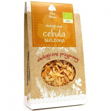 Condiment Ceapa Uscata Bio Dary Natury 40 g, ambalaj maro cu fereastră transparentă.