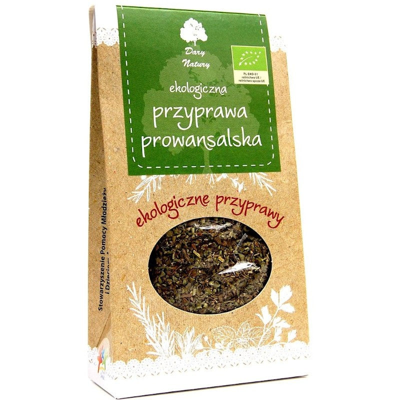 Condiment Ierburi de Provence Bio 20g Dary Natury în ambalaj verde-maro din hârtie și plastic.
