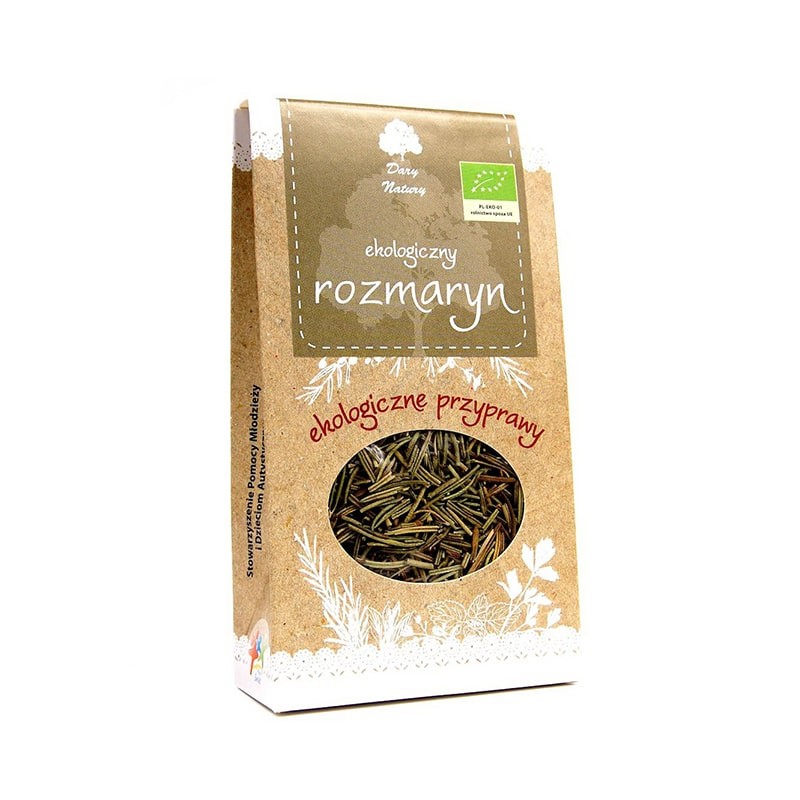 Condiment rozmarin ecologic 30g Dary Natury, ambalaj carton maro, frunze verzi.
