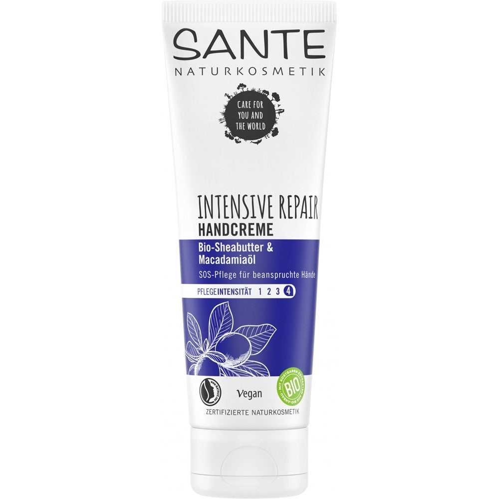Crema de mâini intens reparatoare Sante 75ml, ulei de migdale bio, unt de shea, certificată vegană.