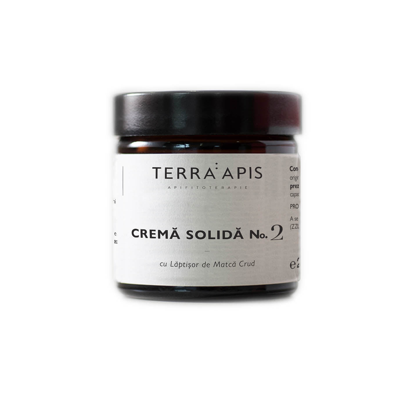 Cremă solidă no. 2, 20g, borcan sticlă maro, etichetă albă.