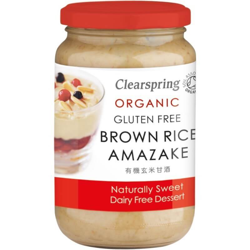 Borcan Desert Eco Vegan Amazake Orez Brun Clearspring 380g, capac roșu, etichetă albă și roșie.