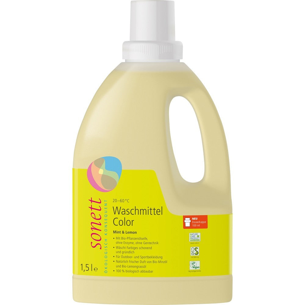 Detergent lichid rufe colorate Sonett, mentă-lămâie, 1.5L, sticlă galbenă