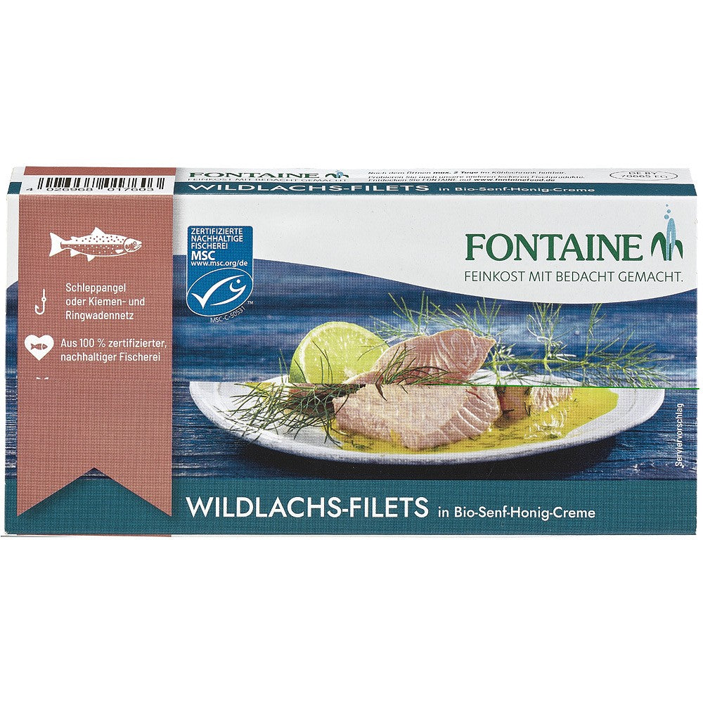 File de somon salbatic in sos bio de mustar si miere 200g Fontaine