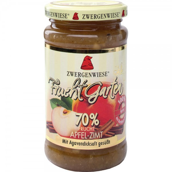 Gem bio de mere cu scorțișoară Zwergenwiese 225g, etichetă colorată cu mere și scorțișoară.