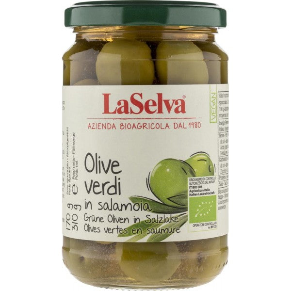 Masline verzi bio cu samburi in saramura 310g LaSelva